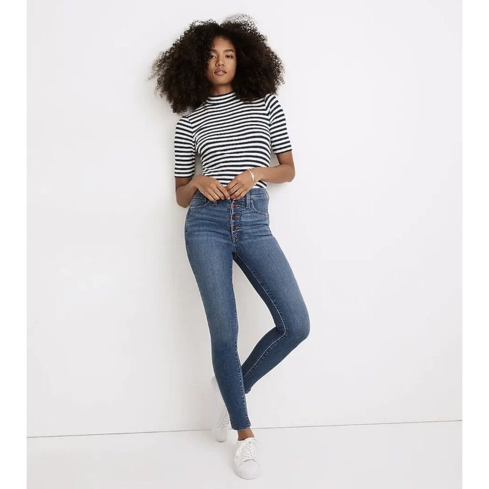 Madewell Jeans 10" High Rise Skinny Button Fly Denim Stretch Medium Wash Size 26